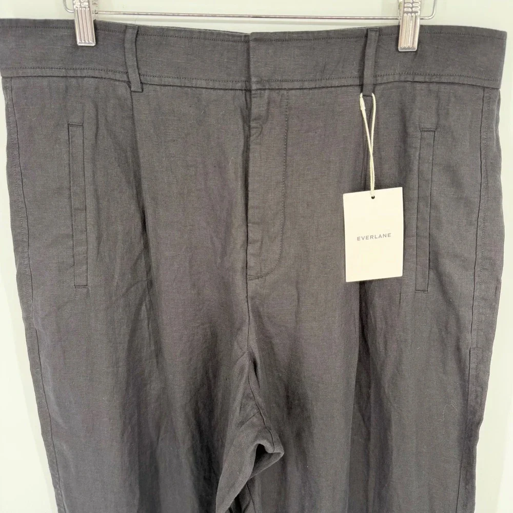 Everlane The Linen Way-High Drape Pant Women 16 Black High Rise Wide Leg NEW